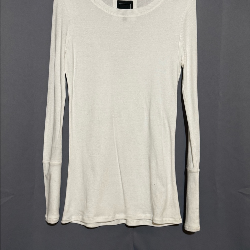 Cream Fitted Ribbed Long Sleeve T-Shirt